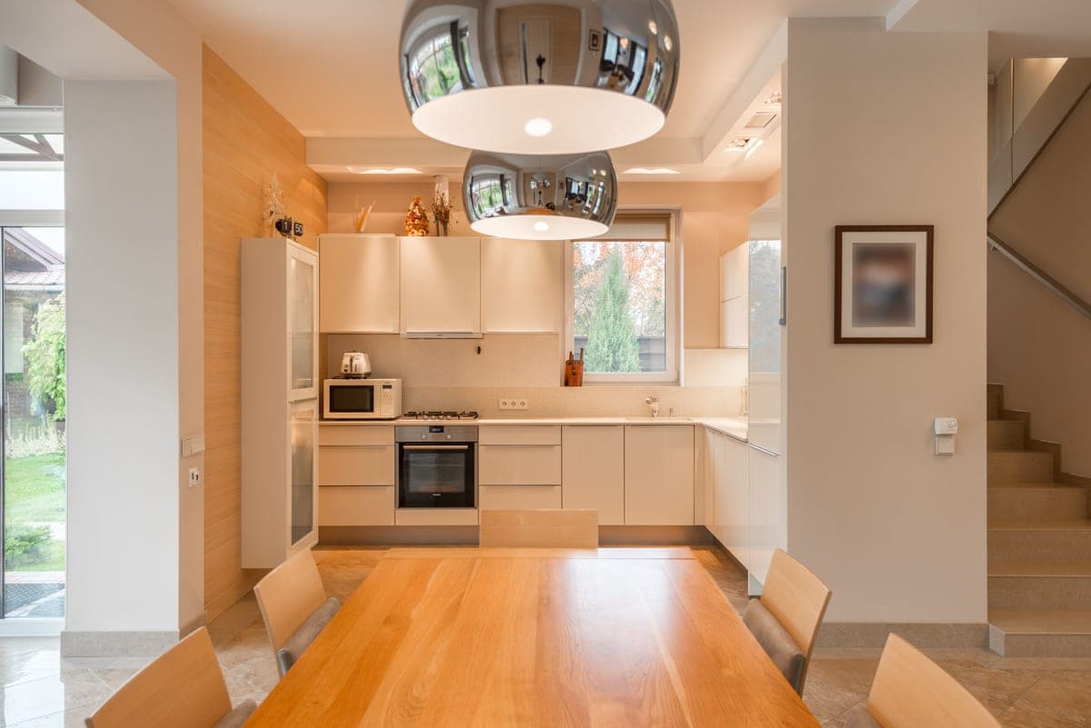 A bright open-plan family kitchen and dining area